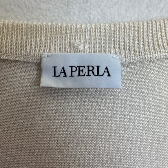 La Perla Womens Silk Lightweight Knit Sweater Top Size 10 US Ivory READ - Picture 3 of 15